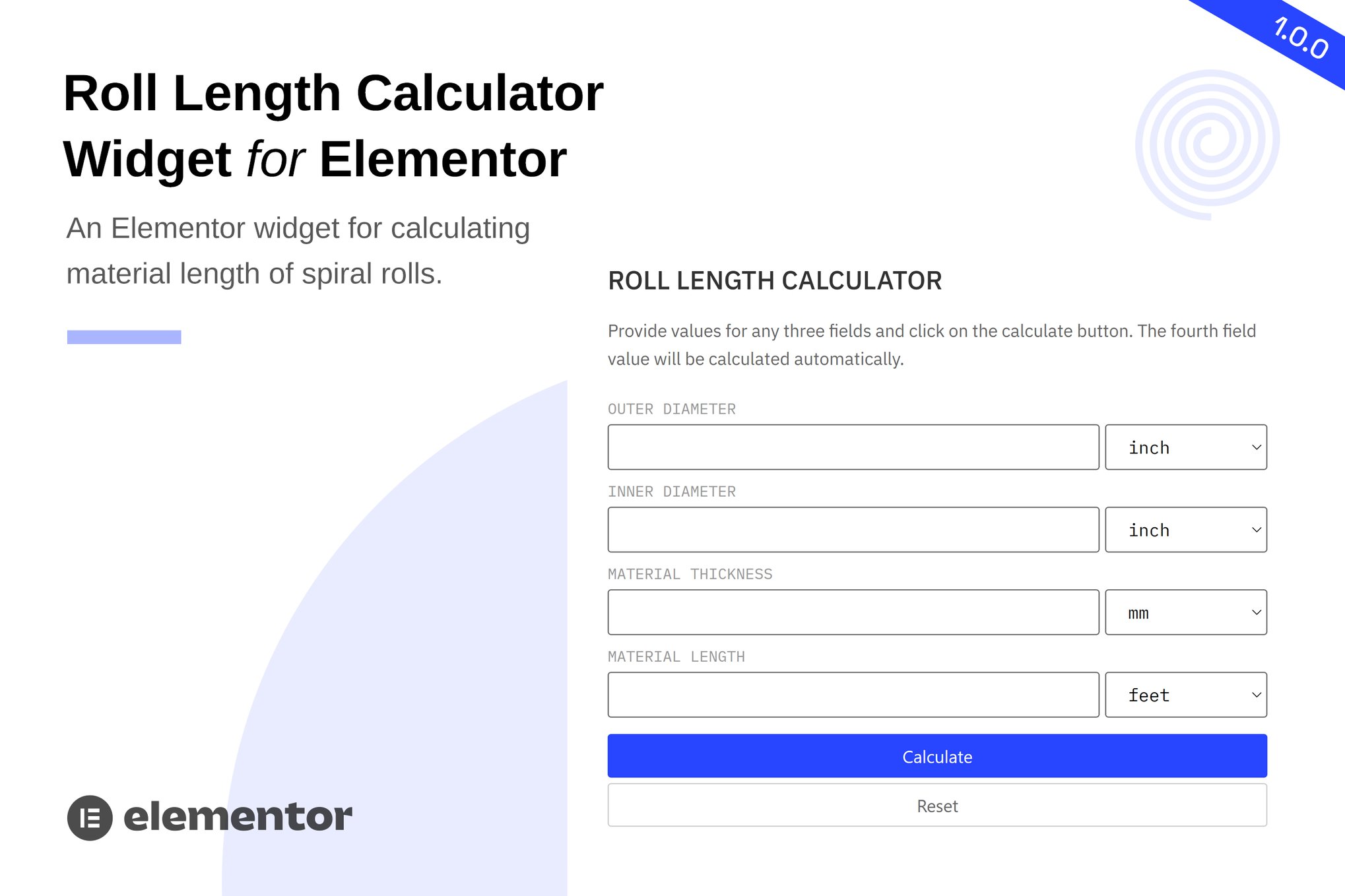 Roll Length Calculator Widget for Elementor